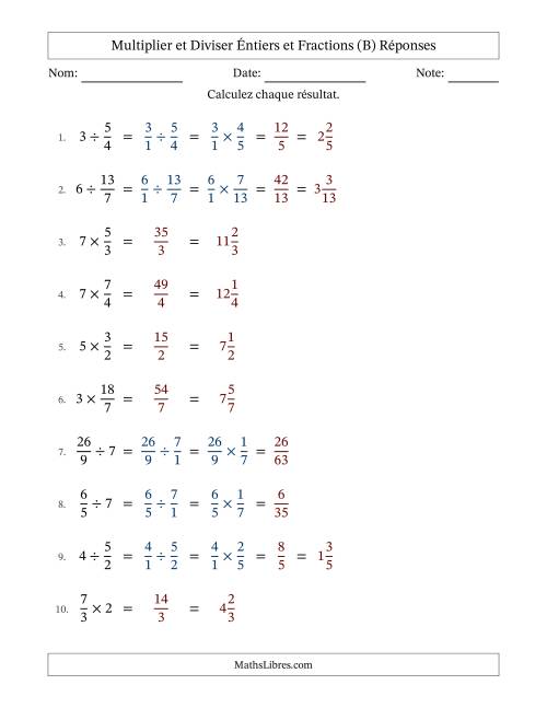 Multiplier et diviser Improper Fractions con nombres éntiers, et sans simplification (Remplissable) (B) page 2