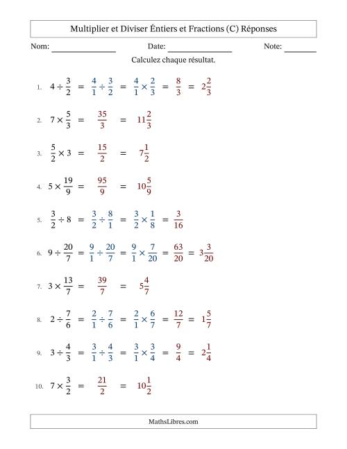 Multiplier et diviser Improper Fractions con nombres éntiers, et sans simplification (Remplissable) (C) page 2