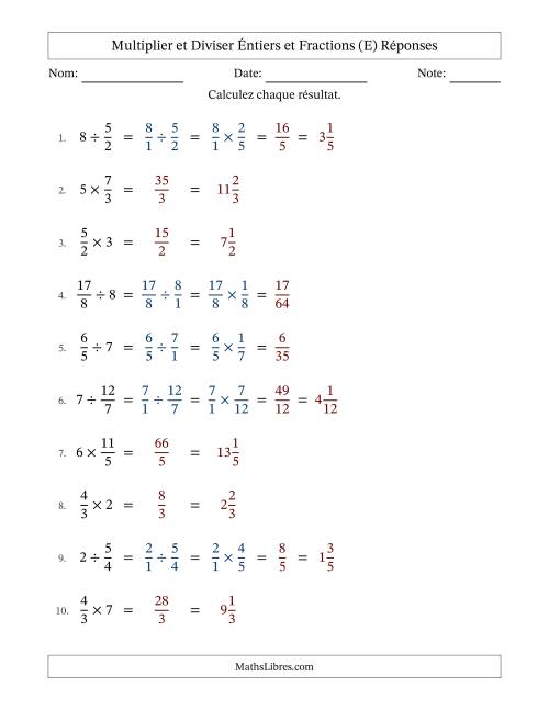 Multiplier et diviser Improper Fractions con nombres éntiers, et sans simplification (Remplissable) (E) page 2
