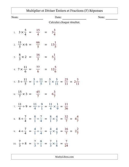 Multiplier et diviser Improper Fractions con nombres éntiers, et sans simplification (Remplissable) (F) page 2