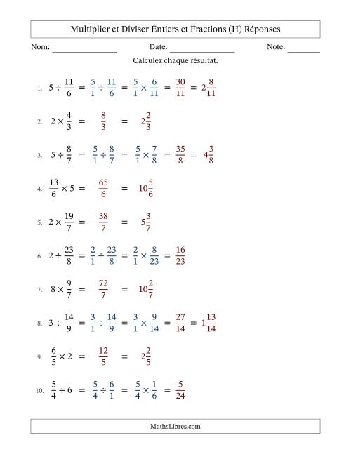 Multiplier et diviser Improper Fractions con nombres éntiers, et sans simplification (Remplissable) (H) page 2