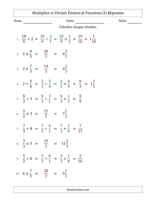 Multiplier et diviser Improper Fractions con nombres éntiers, et sans simplification (Remplissable) (I) page 2