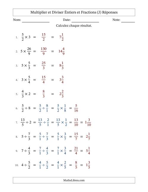 Multiplier et diviser Improper Fractions con nombres éntiers, et sans simplification (Remplissable) (J) page 2