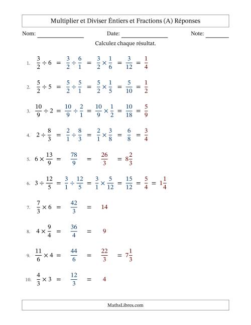 Multiplier et diviser Improper Fractions con nombres éntiers, et avec simplification dans tous les problèmes (Remplissable) (A) page 2