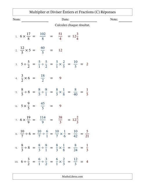 Multiplier et diviser Improper Fractions con nombres éntiers, et avec simplification dans tous les problèmes (Remplissable) (C) page 2