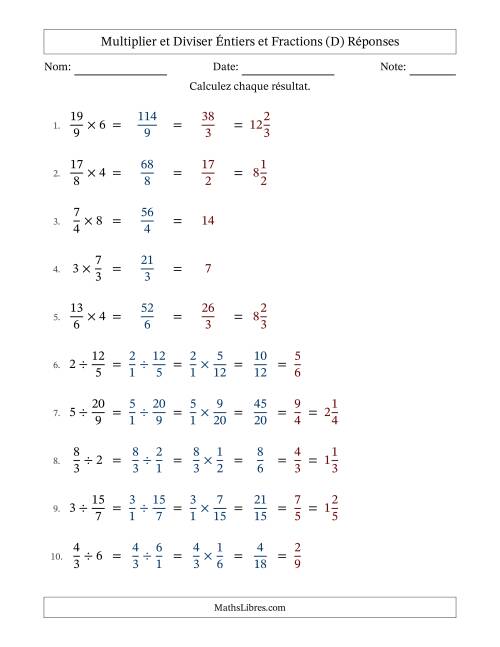 Multiplier et diviser Improper Fractions con nombres éntiers, et avec simplification dans tous les problèmes (Remplissable) (D) page 2