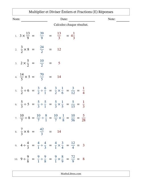 Multiplier et diviser Improper Fractions con nombres éntiers, et avec simplification dans tous les problèmes (Remplissable) (E) page 2