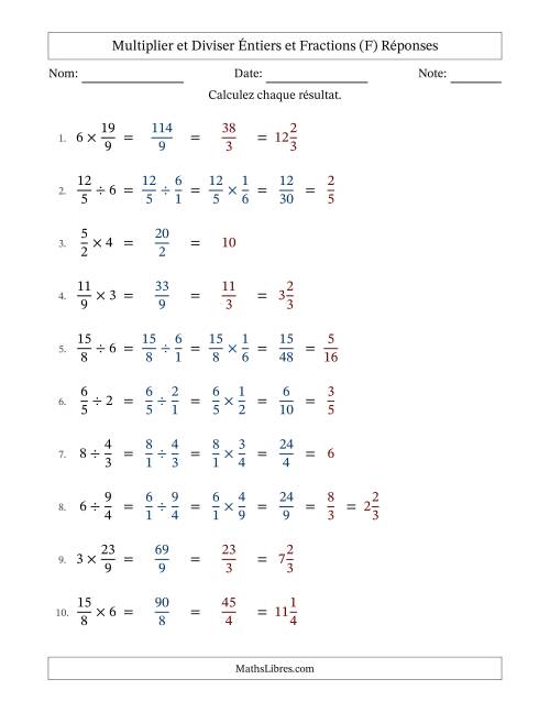 Multiplier et diviser Improper Fractions con nombres éntiers, et avec simplification dans tous les problèmes (Remplissable) (F) page 2