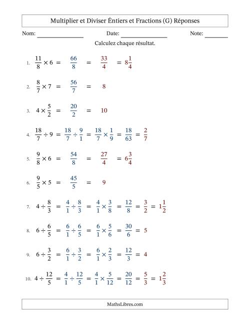 Multiplier et diviser Improper Fractions con nombres éntiers, et avec simplification dans tous les problèmes (Remplissable) (G) page 2