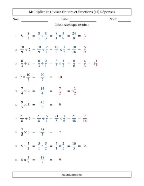 Multiplier et diviser Improper Fractions con nombres éntiers, et avec simplification dans tous les problèmes (Remplissable) (H) page 2