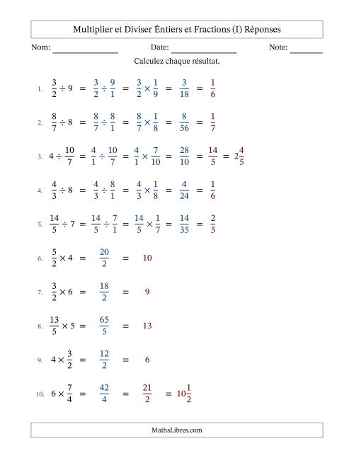 Multiplier et diviser Improper Fractions con nombres éntiers, et avec simplification dans tous les problèmes (Remplissable) (I) page 2