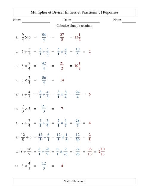 Multiplier et diviser Improper Fractions con nombres éntiers, et avec simplification dans tous les problèmes (Remplissable) (J) page 2