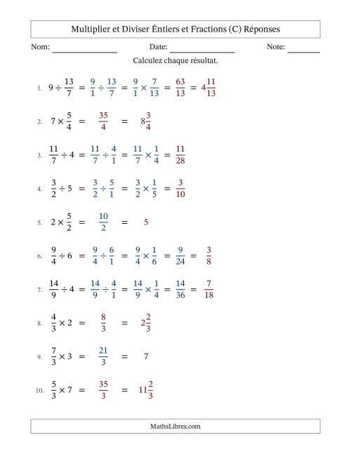 Multiplier et diviser Improper Fractions con nombres éntiers, et avec simplification dans quelques problèmes (Remplissable) (C) page 2