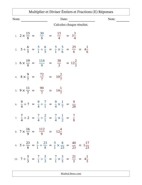 Multiplier et diviser Improper Fractions con nombres éntiers, et avec simplification dans quelques problèmes (Remplissable) (E) page 2