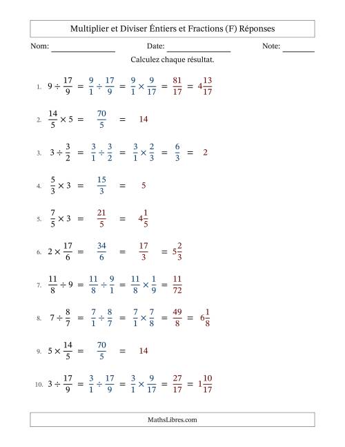 Multiplier et diviser Improper Fractions con nombres éntiers, et avec simplification dans quelques problèmes (Remplissable) (F) page 2