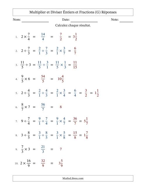 Multiplier et diviser Improper Fractions con nombres éntiers, et avec simplification dans quelques problèmes (Remplissable) (G) page 2