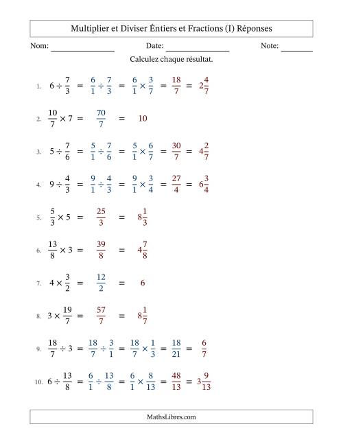 Multiplier et diviser Improper Fractions con nombres éntiers, et avec simplification dans quelques problèmes (Remplissable) (I) page 2