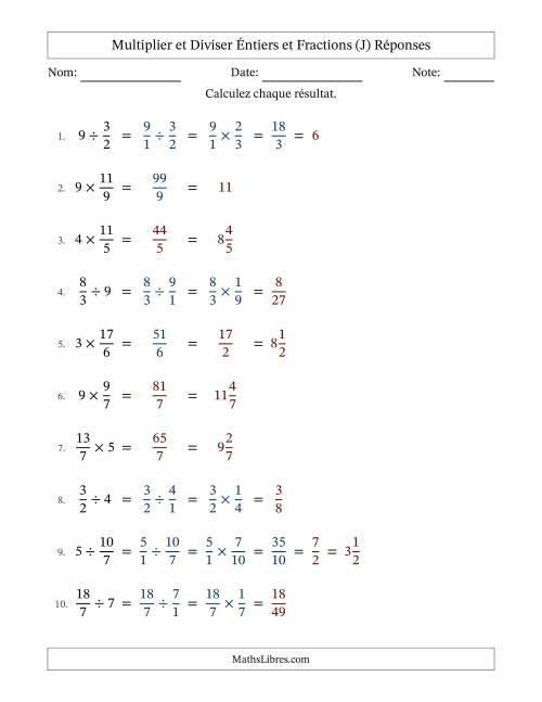 Multiplier et diviser Improper Fractions con nombres éntiers, et avec simplification dans quelques problèmes (Remplissable) (J) page 2