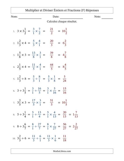 Multiplier et diviser fractions mixtes con nombres éntiers, et sans simplification (Remplissable) (F) page 2