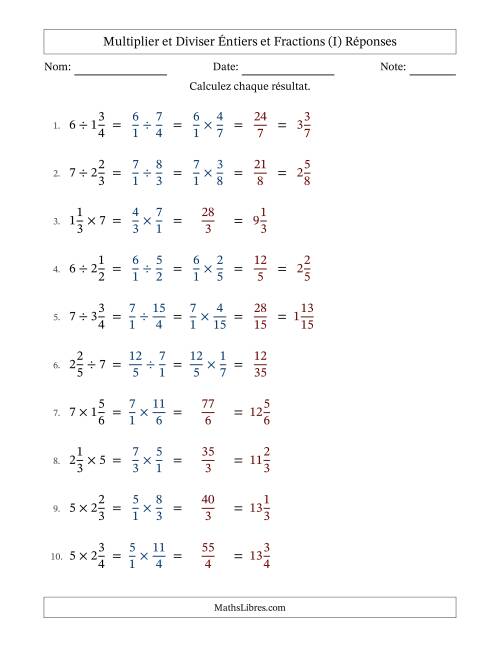 Multiplier et diviser fractions mixtes con nombres éntiers, et sans simplification (Remplissable) (I) page 2