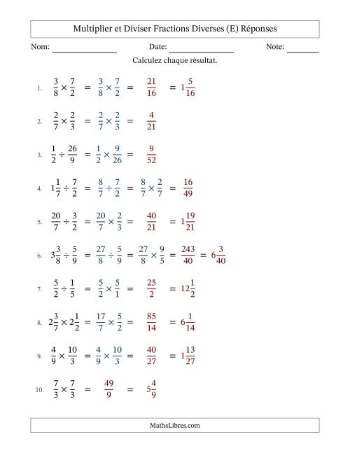Multiplier et diviser fractions propres, impropres et mixtes, et sans simplification (Remplissable) (E) page 2