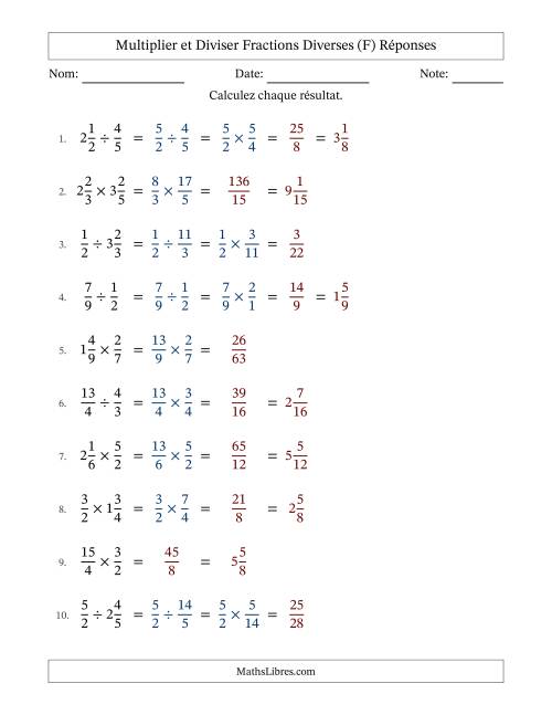 Multiplier et diviser fractions propres, impropres et mixtes, et sans simplification (Remplissable) (F) page 2