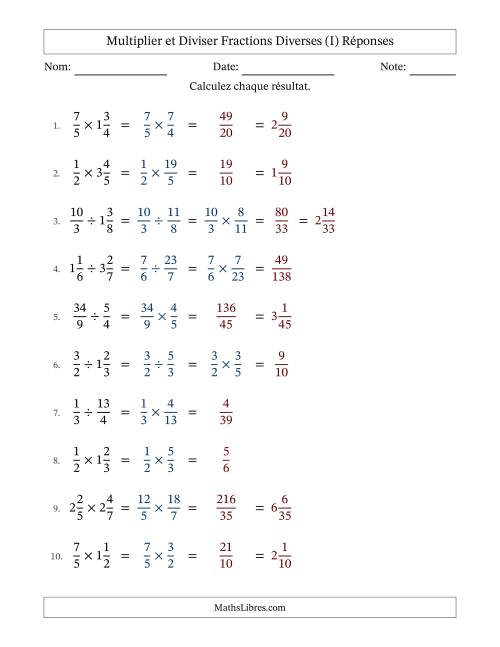 Multiplier et diviser fractions propres, impropres et mixtes, et sans simplification (Remplissable) (I) page 2