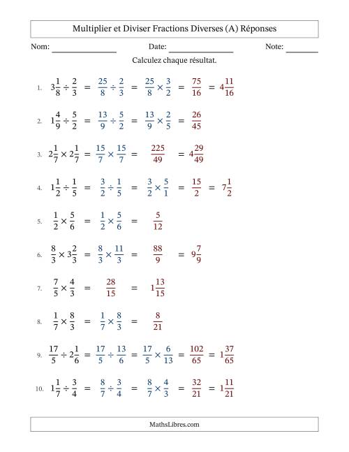 Multiplier et diviser fractions propres, impropres et mixtes, et sans simplification (Remplissable) (Tout) page 2