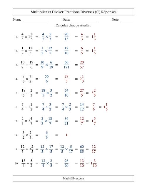 Multiplier et diviser fractions propres, impropres et mixtes, et avec simplification dans tous les problèmes (Remplissable) (C) page 2