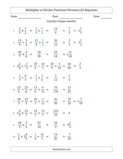 Multiplier et diviser fractions propres, impropres et mixtes, et avec simplification dans tous les problèmes (Remplissable) (D) page 2