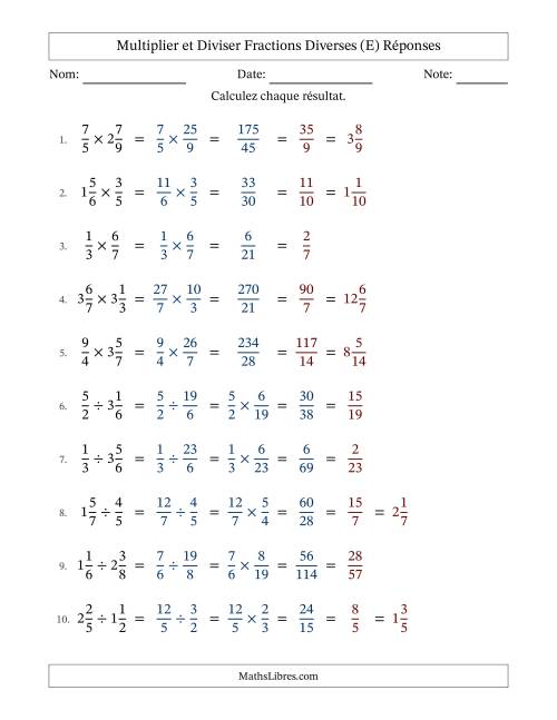 Multiplier et diviser fractions propres, impropres et mixtes, et avec simplification dans tous les problèmes (Remplissable) (E) page 2