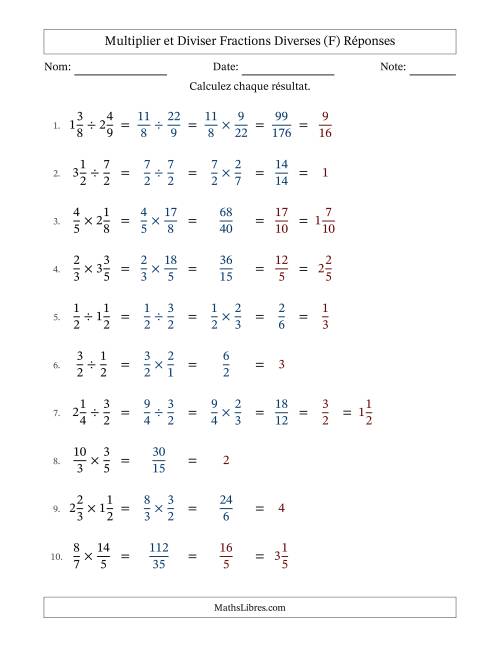 Multiplier et diviser fractions propres, impropres et mixtes, et avec simplification dans tous les problèmes (Remplissable) (F) page 2