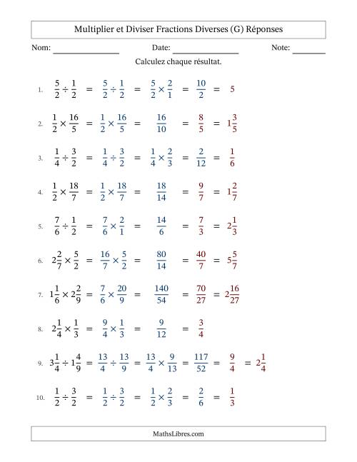 Multiplier et diviser fractions propres, impropres et mixtes, et avec simplification dans tous les problèmes (Remplissable) (G) page 2