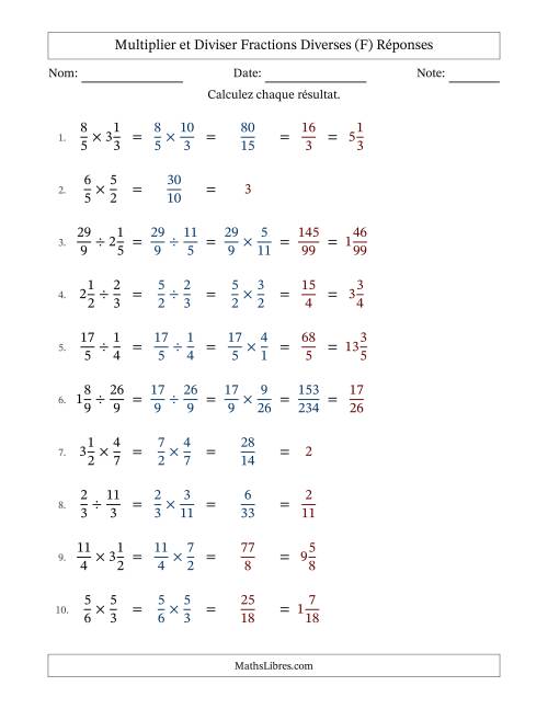 Multiplier et diviser fractions propres, impropres et mixtes, et avec simplification dans quelques problèmes (Remplissable) (F) page 2