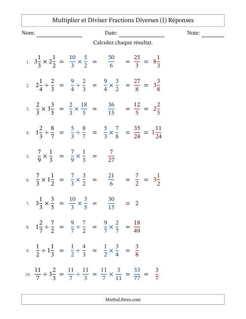 Multiplier et diviser fractions propres, impropres et mixtes, et avec simplification dans quelques problèmes (Remplissable) (I) page 2