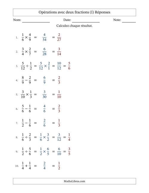 Opérations avec deux fractions propres avec dénominateurs égals, résultats sous fractions propres et simplification dans tous les problèmes (Remplissable) (I) page 2