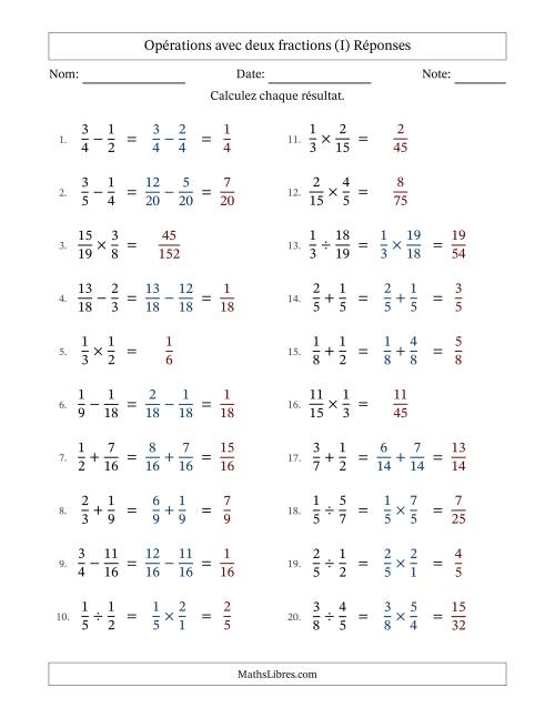 Opérations avec deux fractions propres avec dénominateurs similaires, résultats sous fractions propres et sans simplification (Remplissable) (I) page 2