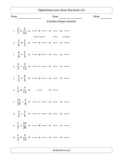 Opérations avec deux fractions propres avec dénominateurs similaires, résultats sous fractions propres et simplification dans tous les problèmes (Remplissable)