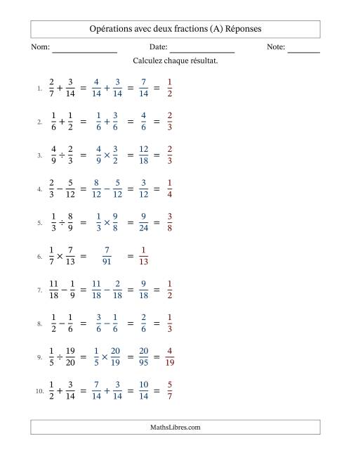 Opérations avec deux fractions propres avec dénominateurs similaires, résultats sous fractions propres et simplification dans tous les problèmes (Remplissable) (A) page 2