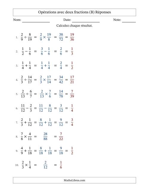 Opérations avec deux fractions propres avec dénominateurs similaires, résultats sous fractions propres et simplification dans tous les problèmes (Remplissable) (B) page 2