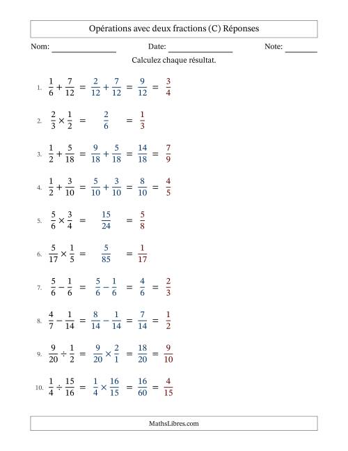 Opérations avec deux fractions propres avec dénominateurs similaires, résultats sous fractions propres et simplification dans tous les problèmes (Remplissable) (C) page 2