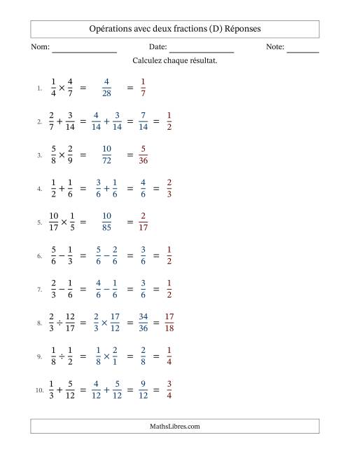 Opérations avec deux fractions propres avec dénominateurs similaires, résultats sous fractions propres et simplification dans tous les problèmes (Remplissable) (D) page 2