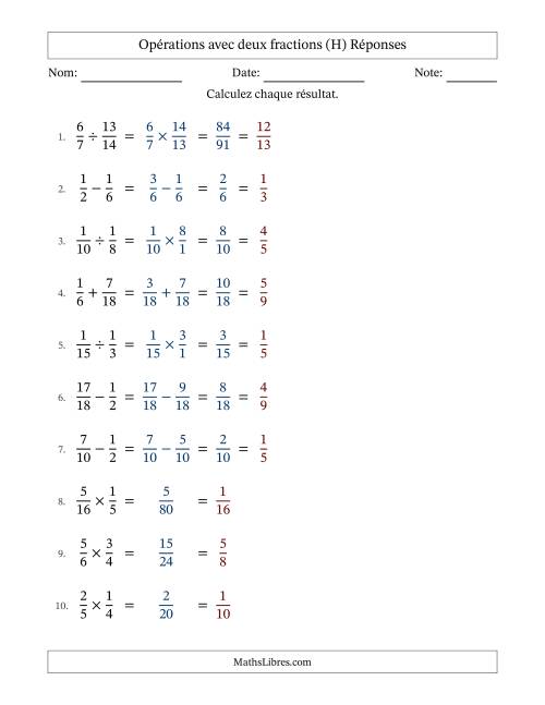Opérations avec deux fractions propres avec dénominateurs similaires, résultats sous fractions propres et simplification dans tous les problèmes (Remplissable) (H) page 2
