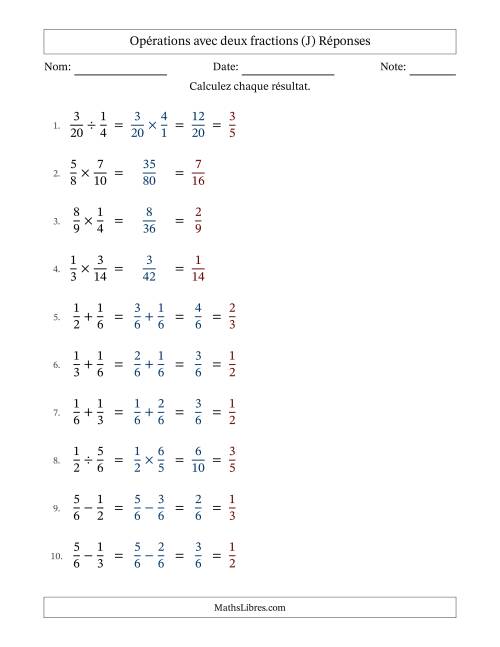 Opérations avec deux fractions propres avec dénominateurs similaires, résultats sous fractions propres et simplification dans tous les problèmes (Remplissable) (J) page 2