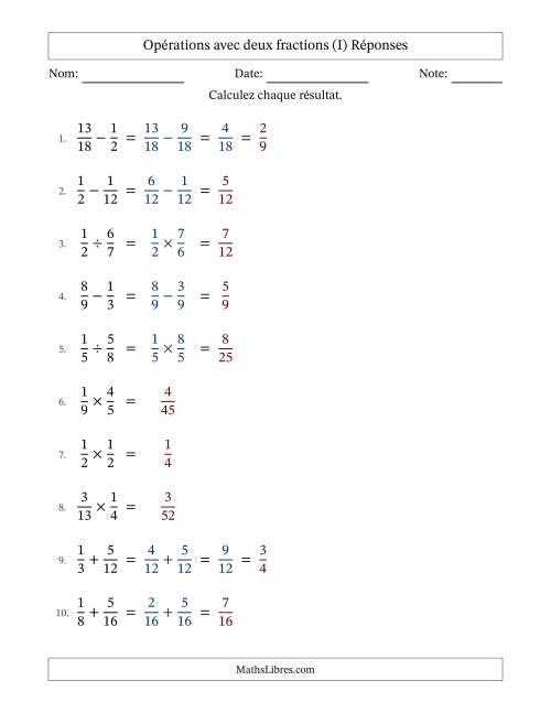 Opérations avec deux fractions propres avec dénominateurs similaires, résultats sous fractions propres et quelque simplification (Remplissable) (I) page 2