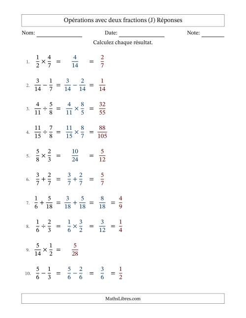 Opérations avec deux fractions propres avec dénominateurs similaires, résultats sous fractions propres et quelque simplification (Remplissable) (J) page 2