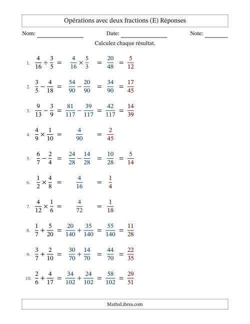 Opérations avec deux fractions propres avec dénominateurs différents, résultats sous fractions propres et simplification dans tous les problèmes (Remplissable) (E) page 2