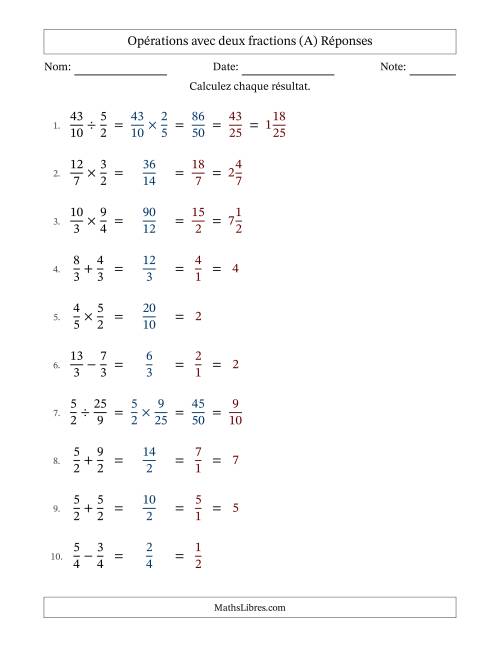 Opérations avec fractions propres et impropres avec dénominateurs égals, résultats sous fractions mixtes et simplification dans tous les problèmes (Remplissable) (A) page 2