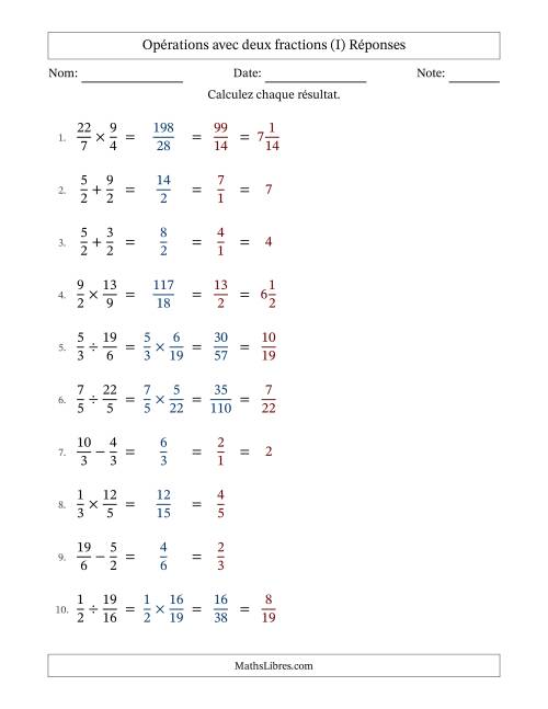 Opérations avec fractions propres et impropres avec dénominateurs égals, résultats sous fractions mixtes et simplification dans tous les problèmes (Remplissable) (I) page 2