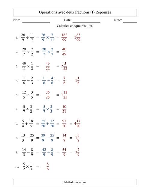 Opérations avec fractions propres et impropres avec dénominateurs similaires, résultats sous fractions mixtes et sans simplification (Remplissable) (I) page 2